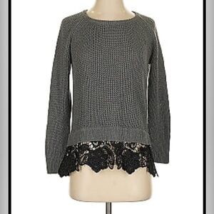 Gray Sweater with Black Lace Detail
